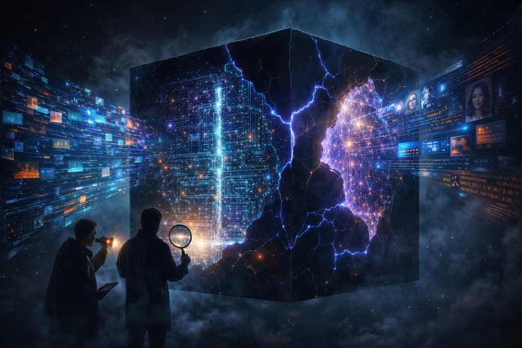 AI cube and researchers in space