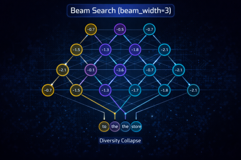 Beam search diversity collapse in action