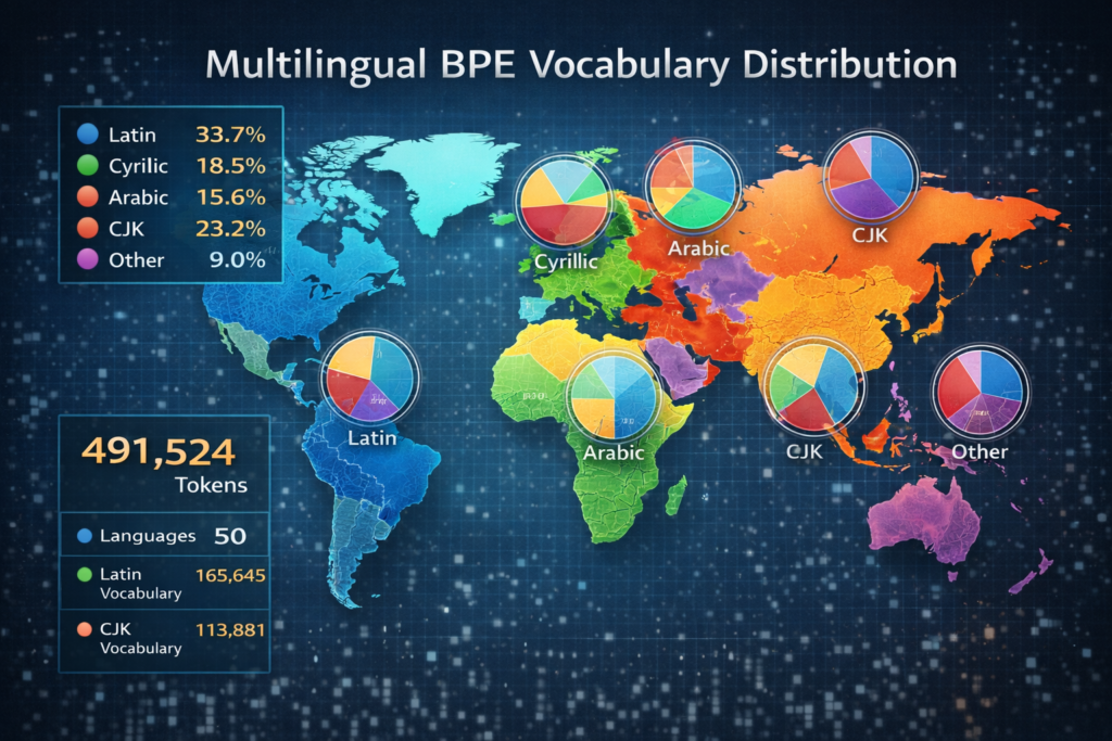 Multilingual BPE vocabulary distribution map