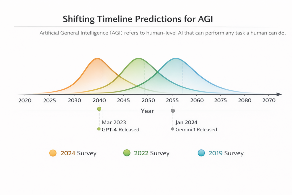 Shifting AGI timeline predictions infographic
