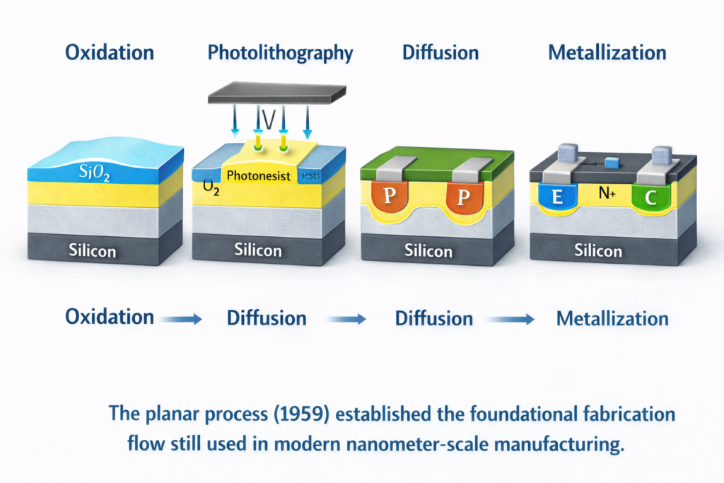 Steps of planar process in transistor fabrication